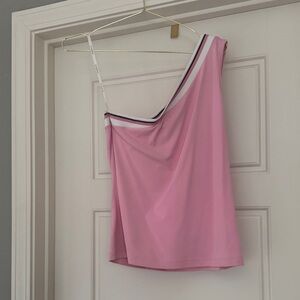 Bebe 🩷 Pink and White One Shoulder Top - Size M